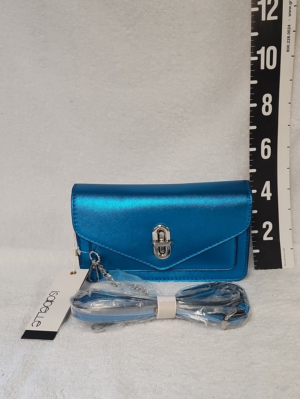 Isabelle Metallic Teal Crossbody Wallet with Detachable Chain